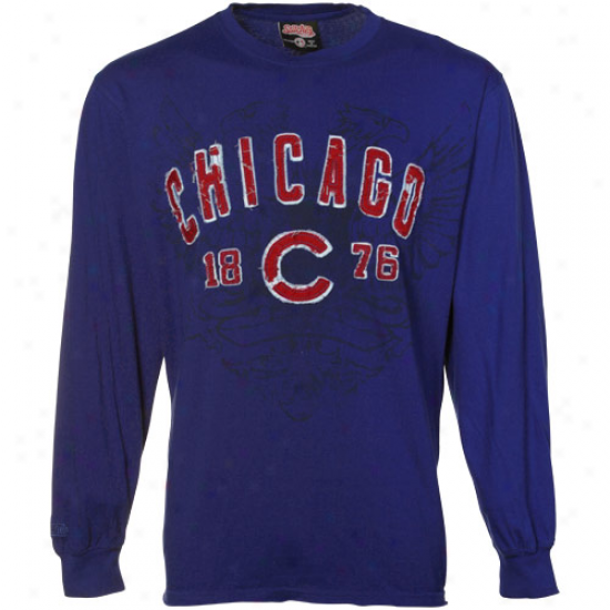 Chicago Cubs Blue Distressed Applique Fashion Long Sleeeve T-shirt