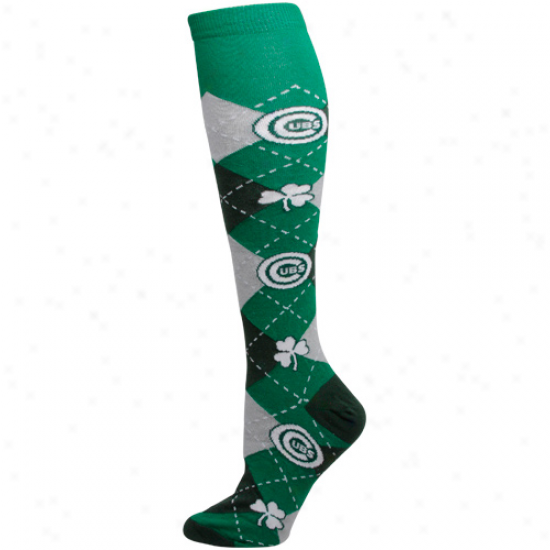 Chicago Cubs Ladies Green Argyle Repeat Logo Socks