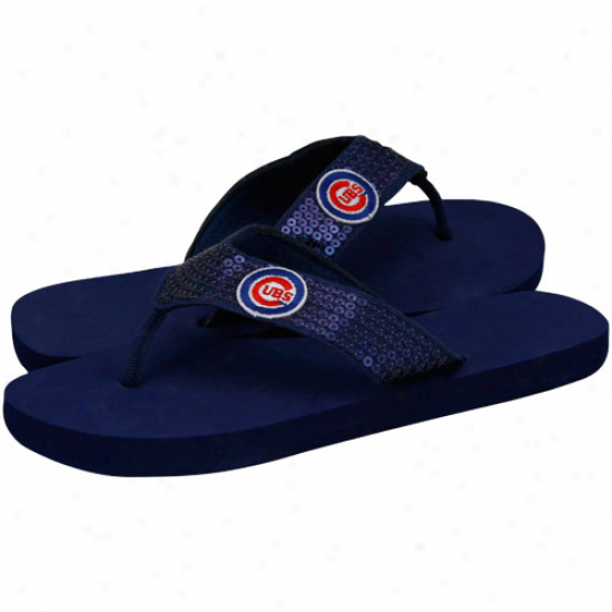 Chicago Cubs Ladies Navy Blue Sequin Strap Flip Flops