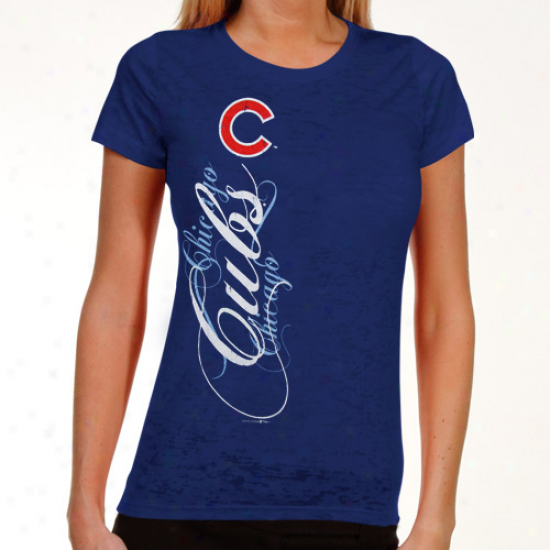 Chicago Cubs Ladies Royal Blue Basic Sheer Burnout Premium Crew T-shirt