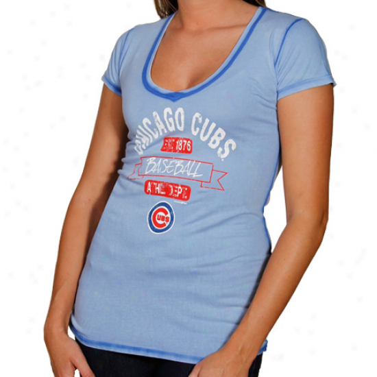 Chicago Cubs Ladies Seam Wash Premium V-neck T-shirt - Royal Blue