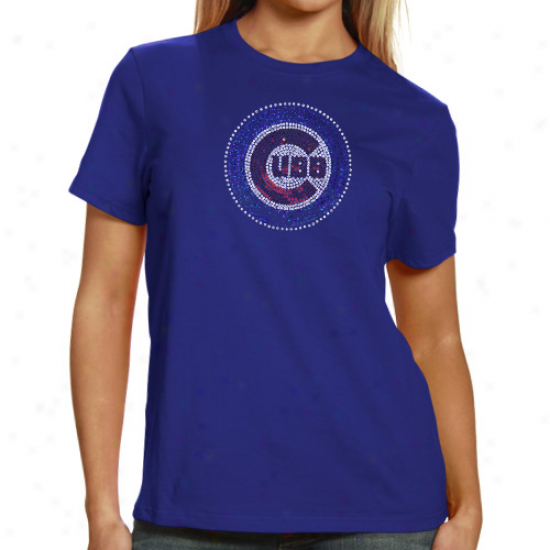 Chicago Cubs Ladies Sequin Jersey Logo Premium T-shirt - Royal Blue