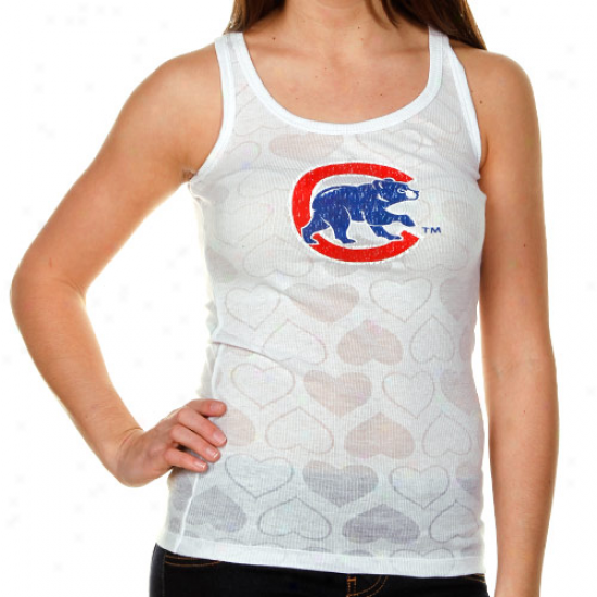 Chicago Cubs Ladies White Candy Hearts Sheer Ribbed Tank Top