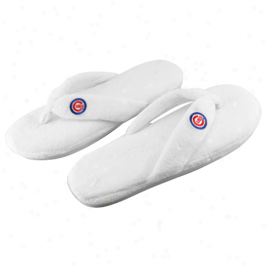 Chicago Cubs Ladies White Pluh Thong Slippers