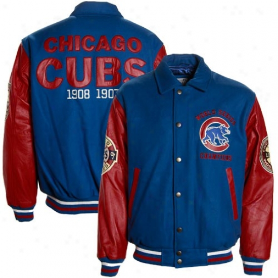 Chicago Cubs Royal Blue-red 2-time World Series Champions Commemo5ative Wool-leather Jerkin
