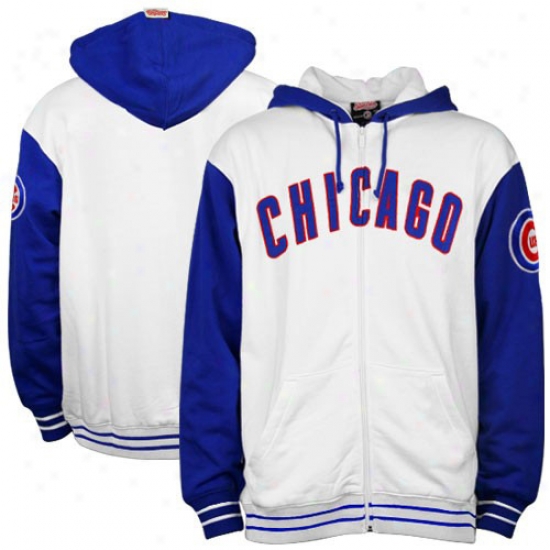 Chicago Cubs White Heavvyweight Full Zip Hoody Sweatshirt-