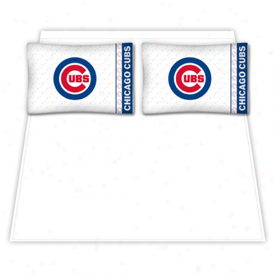 Chicago Cubs Pale Queen Sheet Set