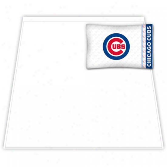 Chicago Cubs White Twin Sheet Set