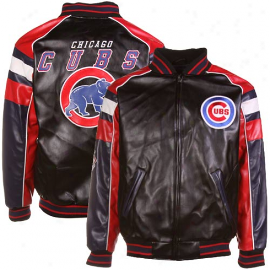 Chicago Cubs Juvenility Dismal Pleather Varsity Full Zip Jacket