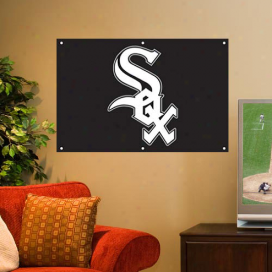 Chicago White Sox 3' X 2'  Black Applique Logo Fan Banner