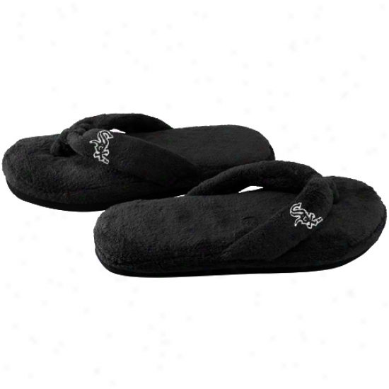 Chicago White Sox Ladies Black Plush Thong Slippers