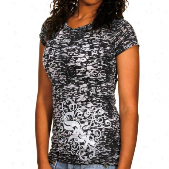 Chicago White Sox Ladies Scroll Burnout Premium Crew T-shirt - Black