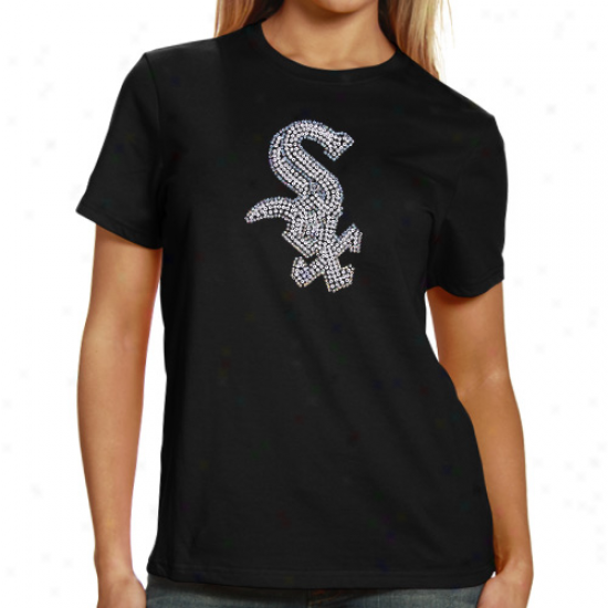 Chicago White Sox Ladie Sequin Jersey Logo Premium T-shirt - Black