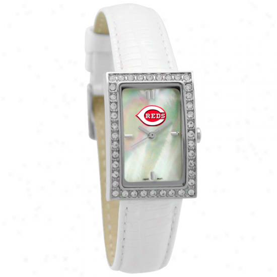 Cincinnati Reds Ladies Allure Watch W/white Leather Band