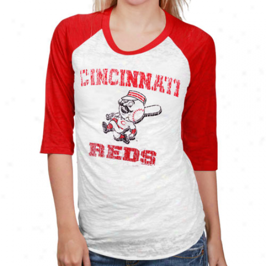 Cincinnati Reds Ladies Burnout Three-quarter Sleeve Premium Raglan T-shirt - Red-white