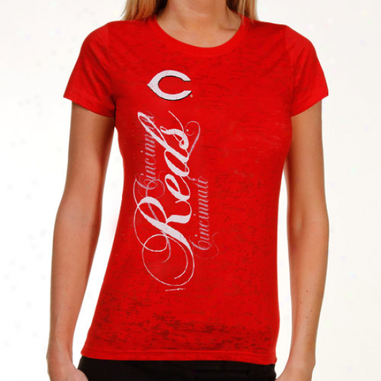 Cincinnati Reds Ladies Red Basic Sheer Birnout Premium Crew T-shirt