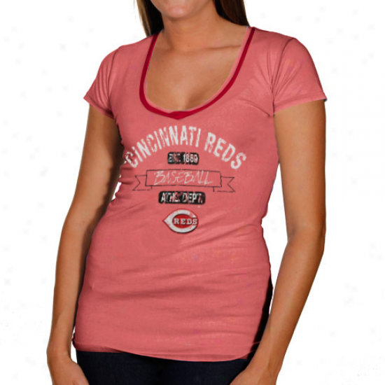 Cincinnati Reds Ladies Seam Wash Premium V-neck T-shirt - Red