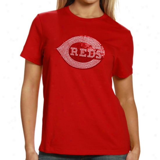 Cincinnati Reds Ladies Sequin Jersey Logo Premium T-shirt - Red