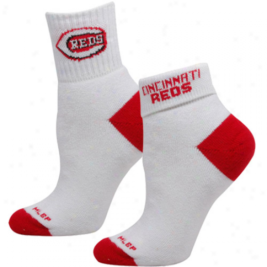 Cincinnati Reds Ladies White-red Roll-down Socks