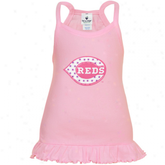 Cincinnati Reds Toddler Girls Pink Ruffle Logo Tunic Tank Top