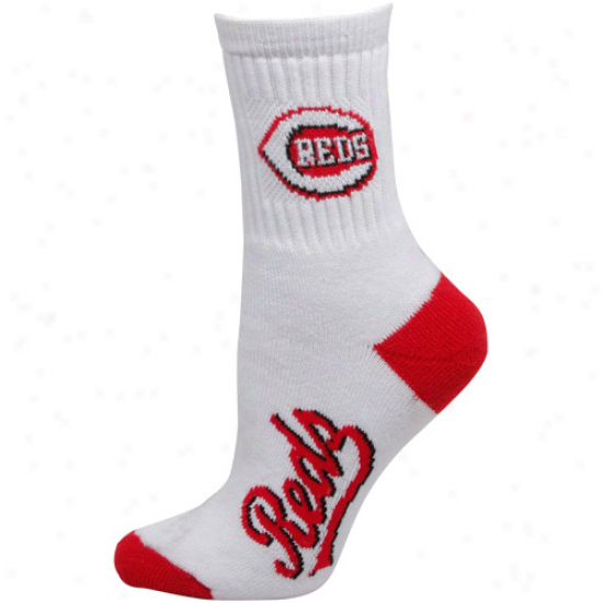 Cincinnati Reds Womens Dual-color Team Logo Crew Socks - White