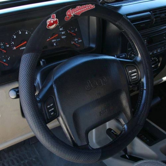 Cleveland Indians Black Poly Suede & Mesh Steering Wheel Cover