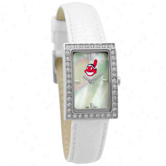 Cleveland Indians Ladies Allure Watch W/white Leather Band