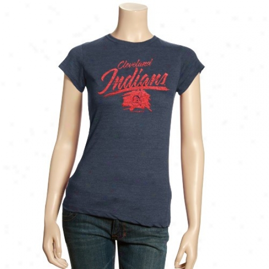 Cleveland Indians Ladies Heather Navy Blue Scratch Babydoll T-shirt