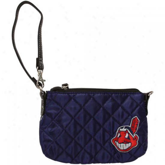 Cleveland Indians Ladies Navy Blue Wristlet Quilted Purse