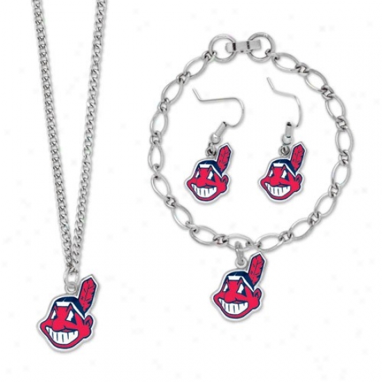 Cleveland Indians Ladies Silver-tone Jewelry Gift Set