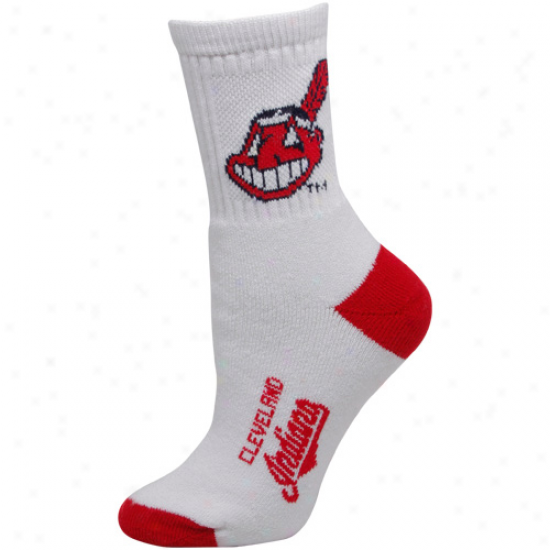 Cleveland Indians Ladies White-red Dual-color Team Logo Crew Socks