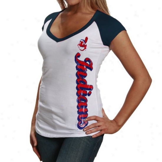 Cleveland Indians Ladies Of a ~ color Side Script V-neck Raglan T-shirt