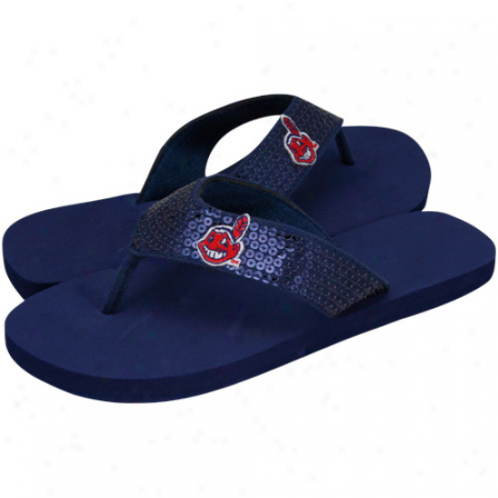 Cleveland Ineians Navy Blue Sequin Strap Flip Flops