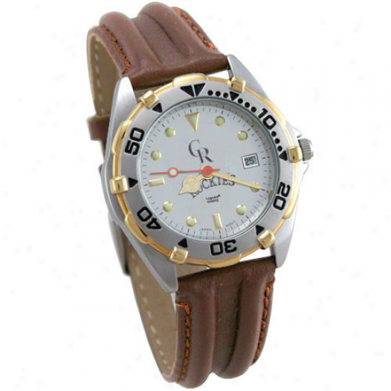 Colorado Rockies Ladies All-star Watch W/brown Leather Band