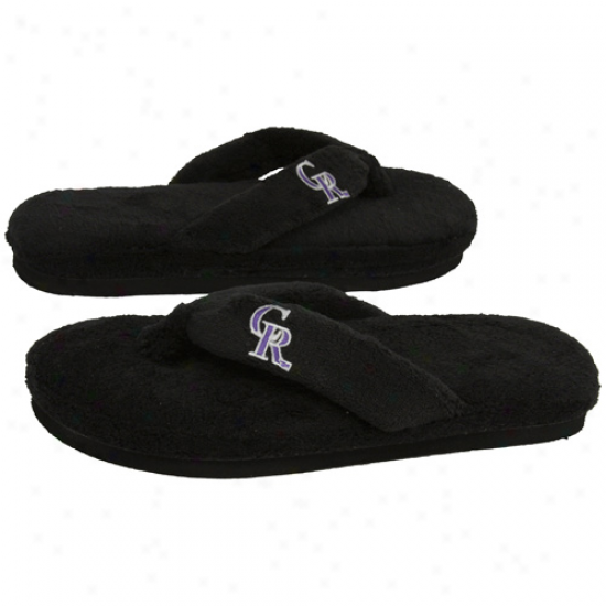 Colorado Rockies Ladies Black Plush Thong Slippers