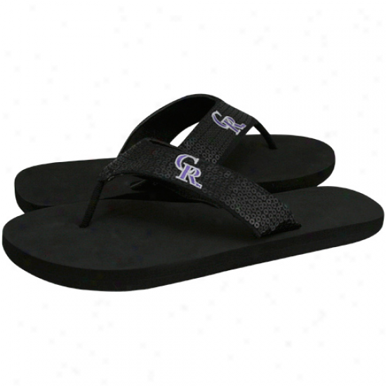 Colorado Rockies Ladies Black Sequin Strap Flip Flops