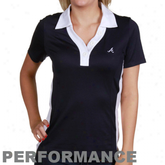 Cutter & Male  Atlanta Braves Ldaies Navy Blue Duet Performance Polo