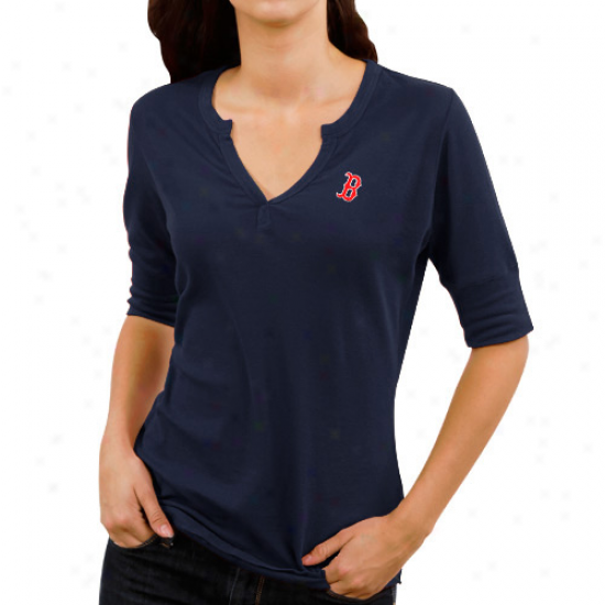 Cutter & Buck Boston Red Sox Ladies Assist Waffle Join Premium Split V-neck T-shirt - Navy Blue