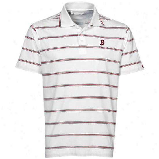 Cutger & Buck Boston Red Skx White Griffin Bay Striped Polo-