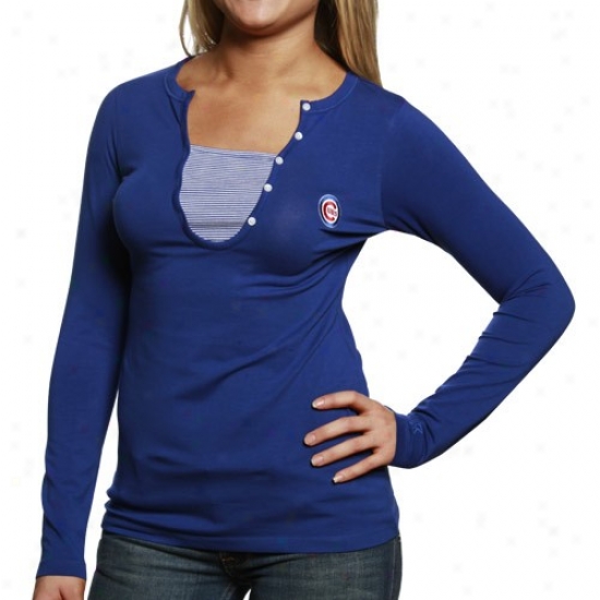 Cutter & Buck Chicago Cubs Ladies Royal Blue Dulcet Henley Long Sleeve Premium T-shirt