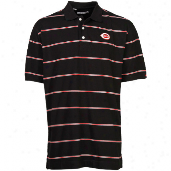 Cutter & Buck Cincinnati Reds Blacl Cullen Pique Striped Polo