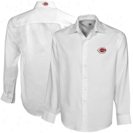 Cutter & Buck Cincinnati Rede White Epic Eay Care Dobby Long Sleeve Button Down Shirt