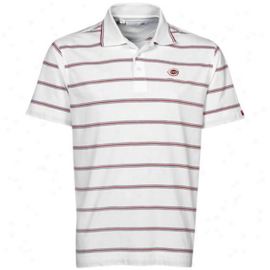 Cutter & Bucck Cincinnati Reds White Griffin Bay Striped Poko