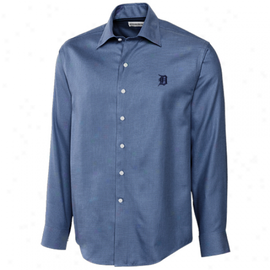 Cutter & Buck Detroit Tigers Light Blue Patterned Epic Easy Be inclined Dobby Long Sleeve Button Up Shirt