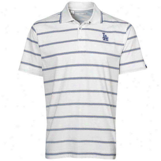 Cutter & Buck L.a. Dodgers White Griffin Bay Striped Polo