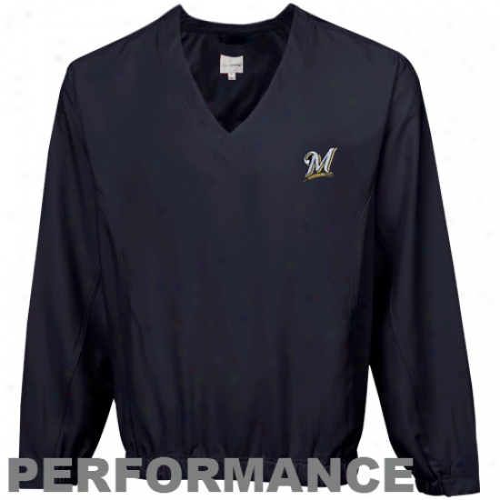 Cutter & Male  Milwaukee Brewers Navy Blue Astute Performance Pullover Windshirt