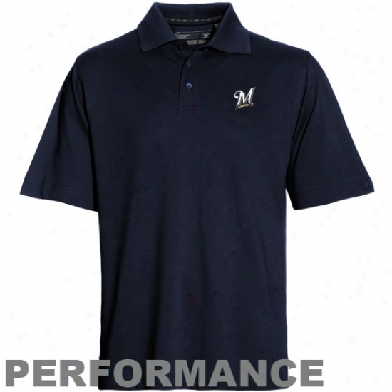 Cutter & Buck Milwaukee Brewers Navy Blue Championship Performance Polo