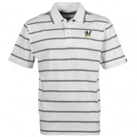 Cutter & Buck MilwaukeeB rewers White Griffin Bay Striped Polo