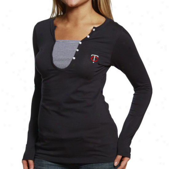 Cutter & Buck Minnesota Twins Ladies Navy Blue Dulcet Henley Long Sleeve Premium T-shirt