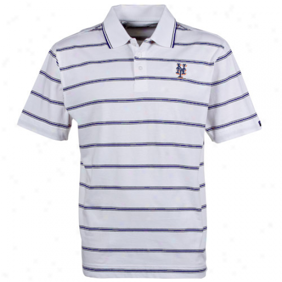 Cutter & Buck New York Mets White Griffin Laurel-crown Striped Polo